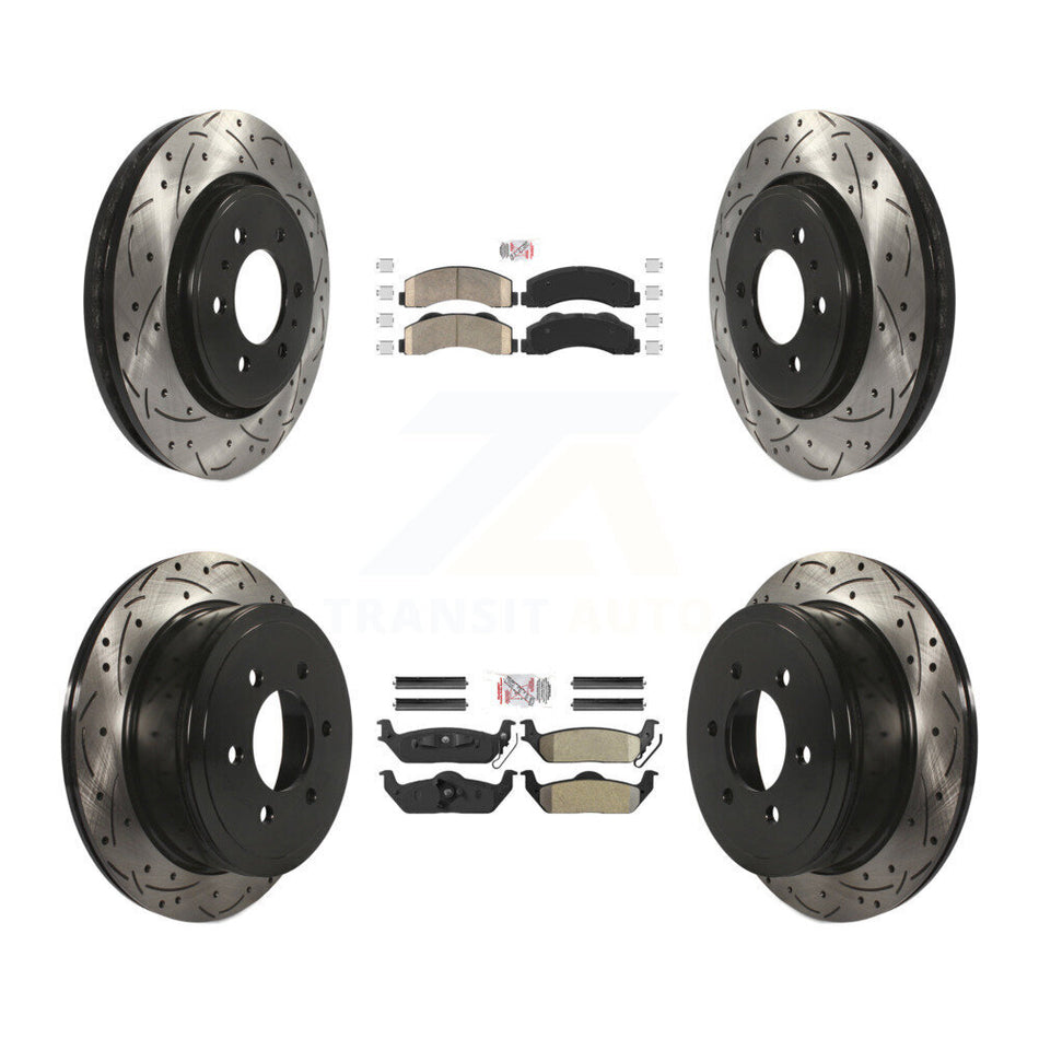 Front Ceramic Rear Semi-Metallic Pad Coat Drill Slot Disc Brake Rotors Kit For Ford F-150 KDA-102488