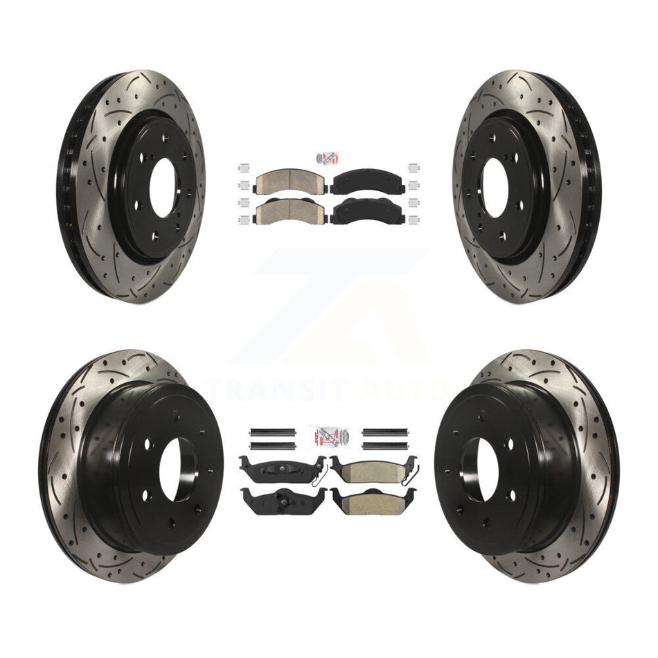 Front Ceramic Rear Semi-Metallic Pad Coat Drill Slot Disc Brake Rotors Kit For Ford F-150 KDA-102490