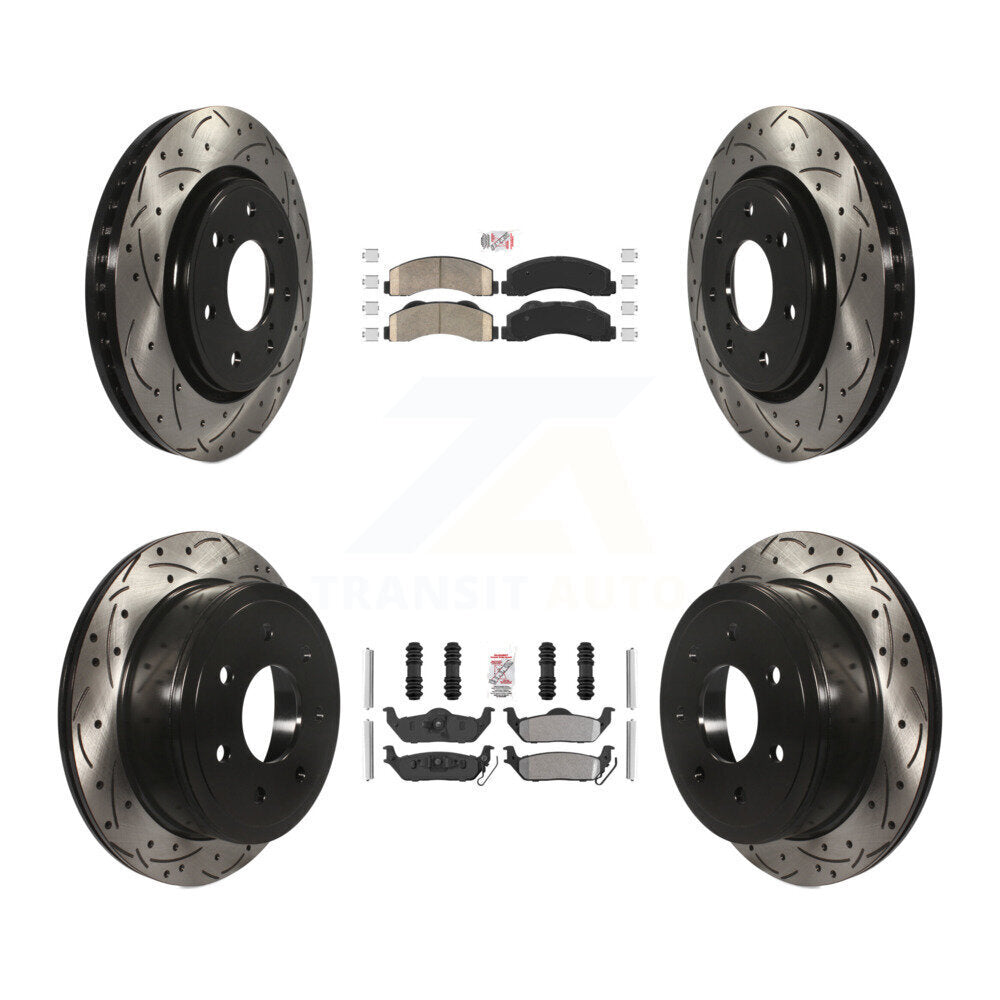 Front Ceramic Rear Semi-Metallic Pad Coat Drill Slot Disc Brake Rotors Kit For Ford F-150 KDA-102491