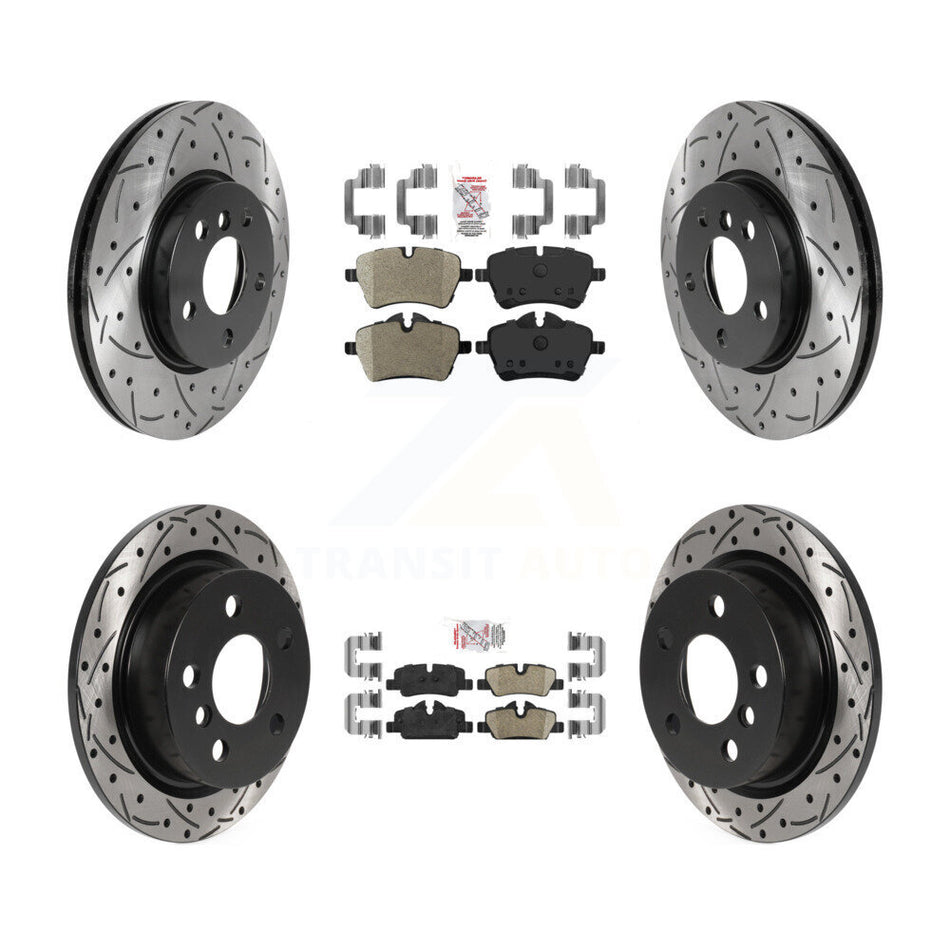 Front Semi-Metallic Rear Ceramic Pad Coat Drill Slot Disc Brake Rotor Kit For Mini Cooper KDA-102497