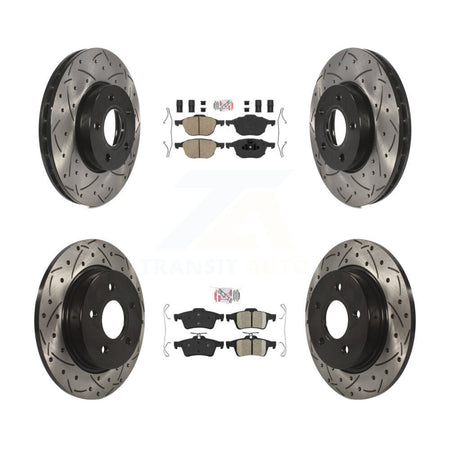 Front Rear Ceramic Pads And Coated Drilled Slotted Disc Brake Rotors Kit For Ford Focus KDA-102503