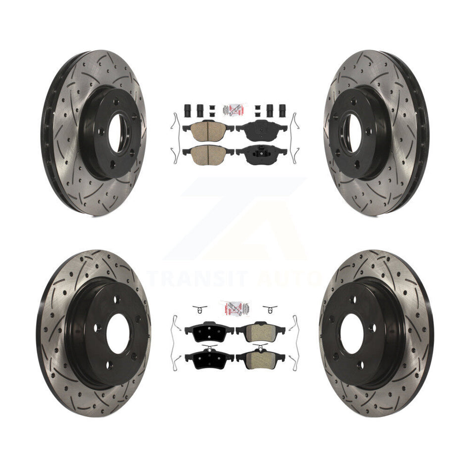 Front Ceramic Rear Semi-Metallic Pad Coat Drill Slot Disc Brake Rotors Kit For Ford Focus KDA-102504