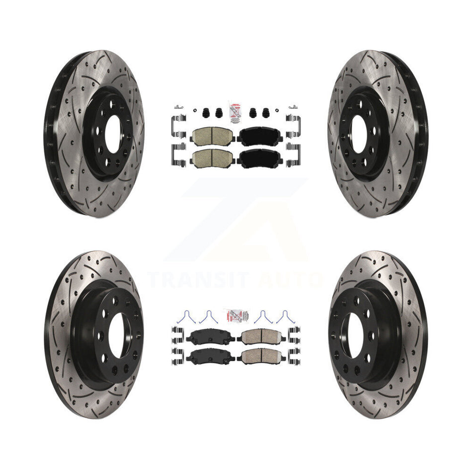 Front Rear Ceramic Pad Coated Drilled Slot Disc Brake Rotors Kit For 2013-2016 Dodge Dart KDA-102508