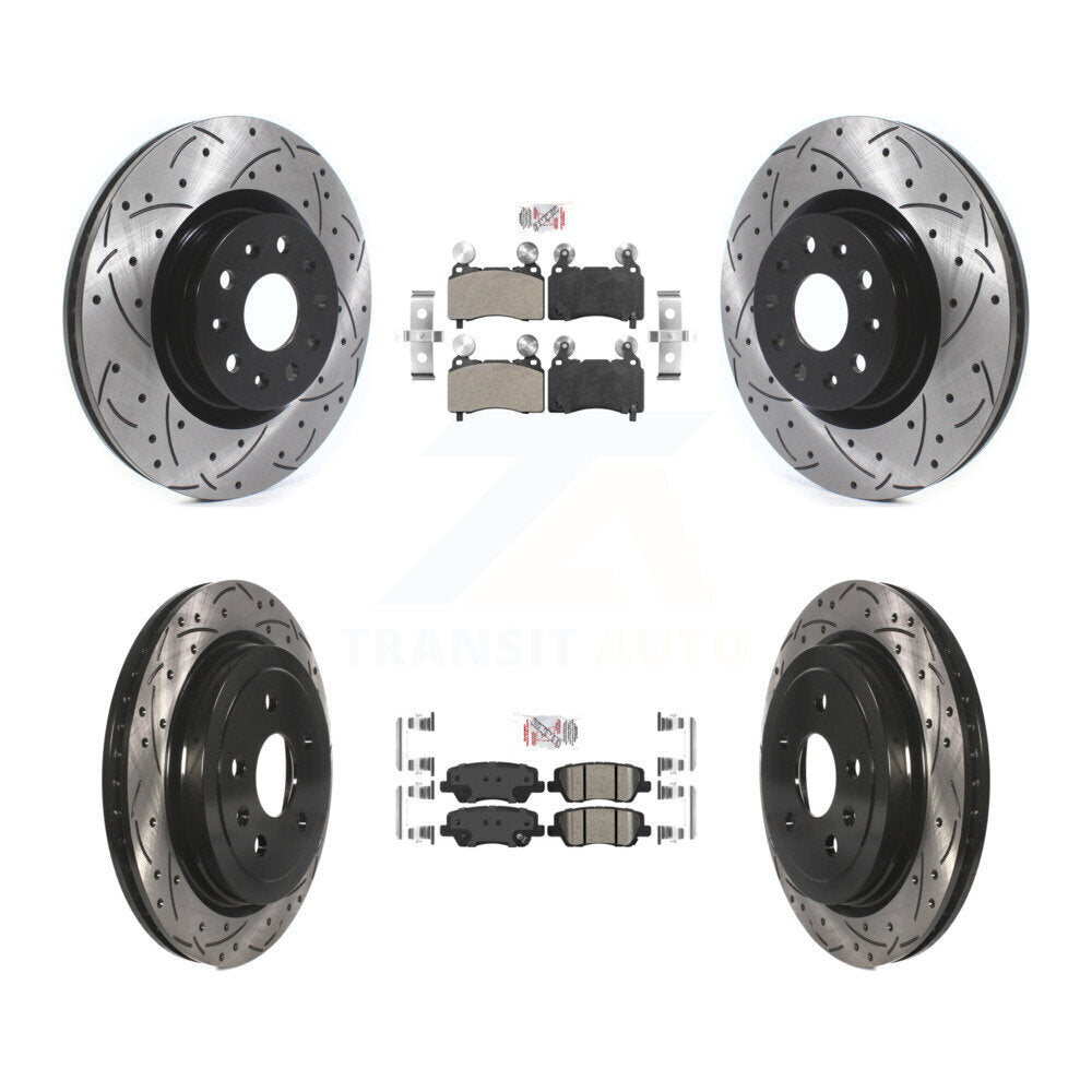 Front Semi-Metallic Rear Ceramic Pad & Drilled Slot Disc Brake Rotor Kit For Cadillac CTS KDA-102511