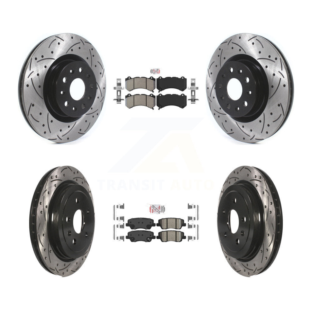 Front Semi-Metallic Rear Ceramic Pad & Drilled Slot Disc Brake Rotor Kit For Cadillac CTS KDA-102512