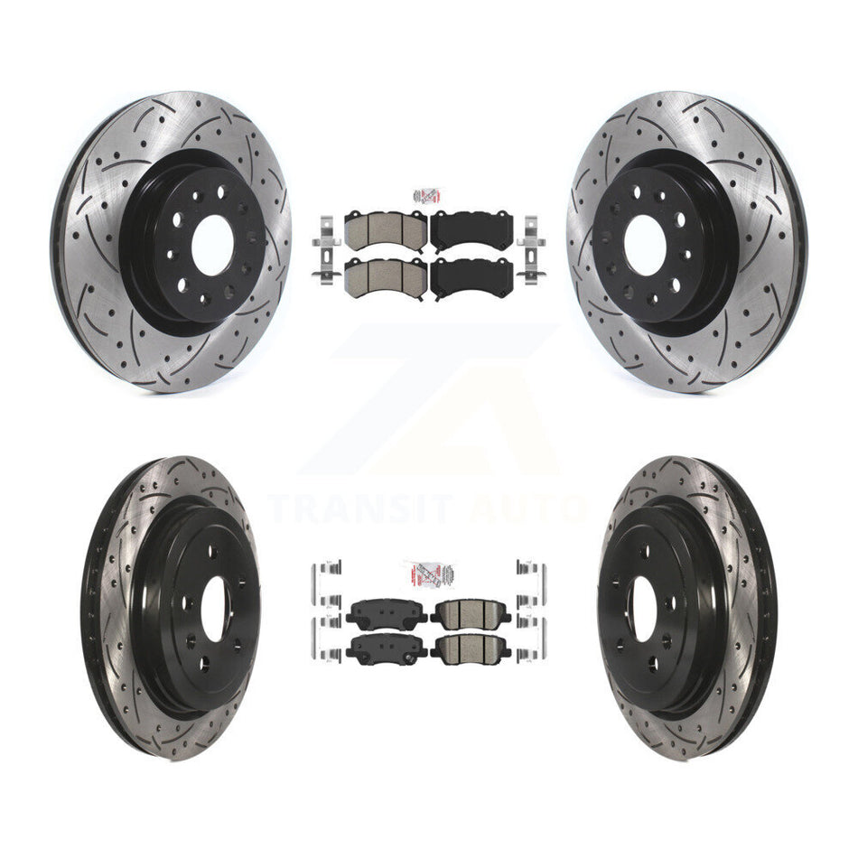 Front Semi-Metallic Rear Ceramic Pad & Drilled Slot Disc Brake Rotor Kit For Cadillac CTS KDA-102512