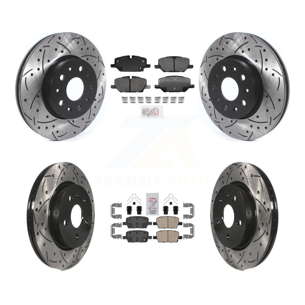 Front Rear Ceramic Pad & Coated Drilled Slotted Disc Brake Rotor Kit For Chevrolet Camaro KDA-102517