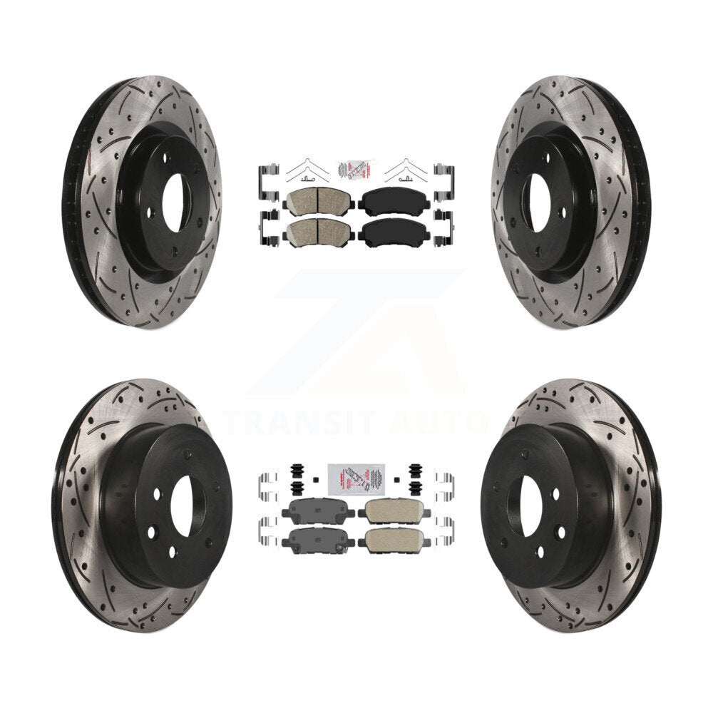 Front Rear Ceramic Pad & Coated Drilled Slot Disc Brake Rotor Kit For Nissan Rogue Select KDA-102524