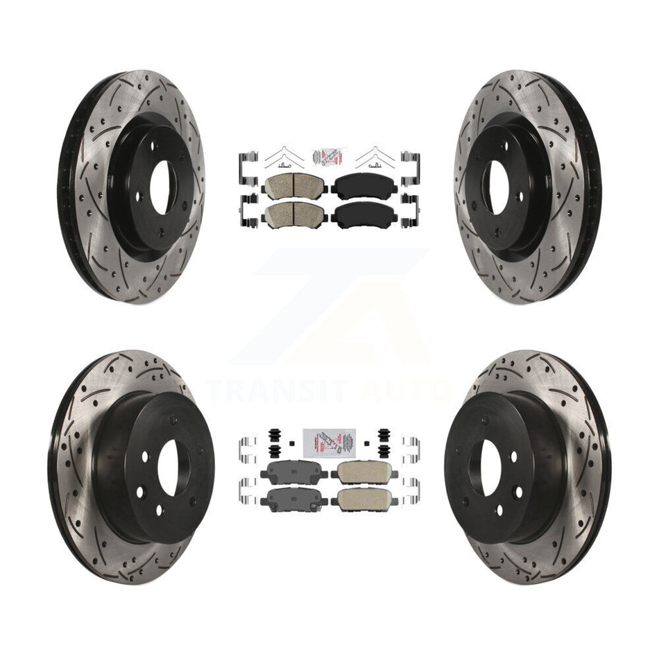 Front Rear Ceramic Pad & Coated Drilled Slot Disc Brake Rotor Kit For Nissan Rogue Select KDA-102524