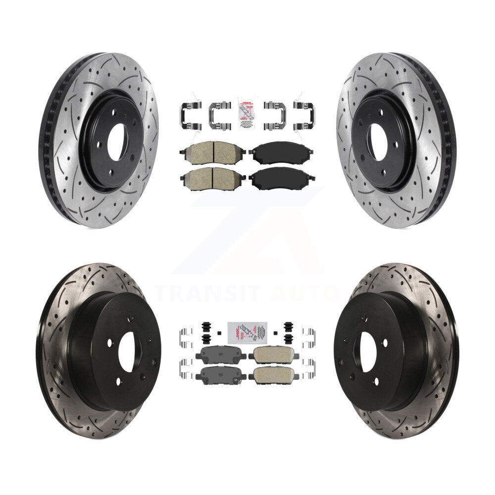 Front Semi-Metallic Rear Ceramic Pad Drilled Slot Brake Rotors Kit For INFINITI FX35 FX37 KDA-102542