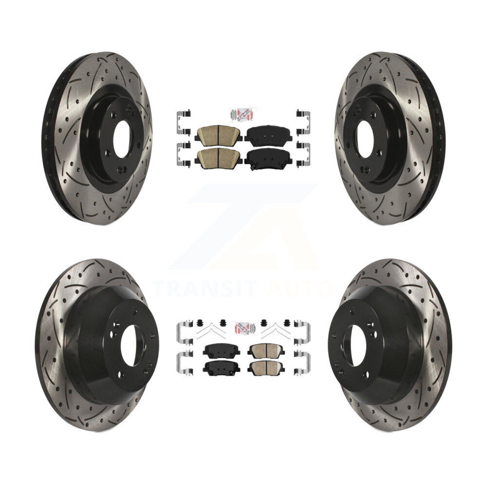 Front Rear Ceramic Pads And Coated Drilled Slotted Disc Brake Rotors Kit For Kia Sorento KDA-102549