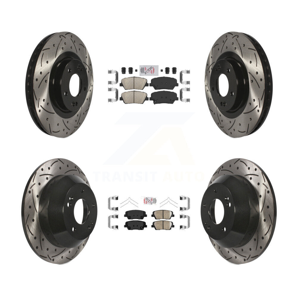 Front Rear Ceramic Pads And Coated Drilled Slotted Disc Brake Rotors Kit For Kia Sorento KDA-102550
