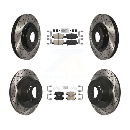 Front Rear Ceramic Pads And Coated Drilled Slotted Disc Brake Rotors Kit For Kia Sorento KDA-102550