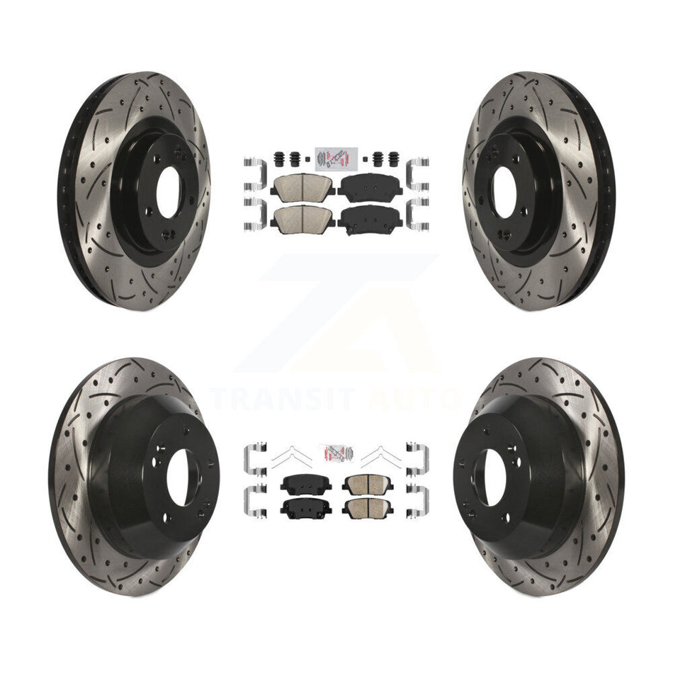 Front Rear Ceramic Pads And Coated Drilled Slotted Disc Brake Rotors Kit For Kia Sorento KDA-102550