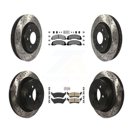 Front Semi-Metallic Rear Ceramic Pad Coat Drill Slot Disc Brake Rotors Kit For Ford F-150 KDA-102553