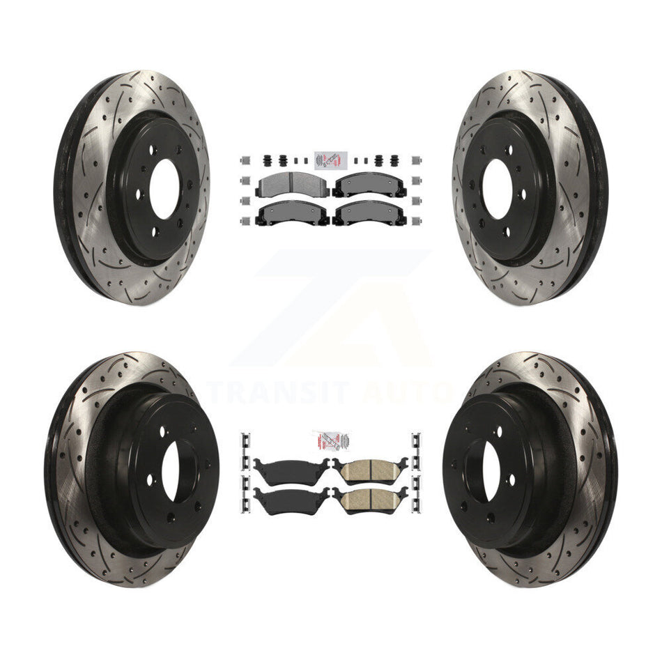 Front Semi-Metallic Rear Ceramic Pad Coat Drill Slot Disc Brake Rotors Kit For Ford F-150 KDA-102553