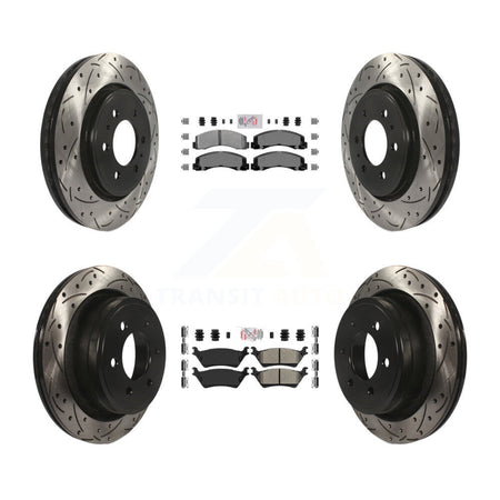 Front Rear Semi-Metallic Pad & Coated Drilled Slotted Disc Brake Rotor Kit For Ford F-150 KDA-102555