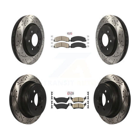 Front Rear Ceramic Pads And Coated Drilled Slotted Disc Brake Rotors Kit For Ford F-150 KDA-102556