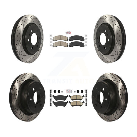 Front Rear Ceramic Pads And Coated Drilled Slotted Disc Brake Rotors Kit For Ford F-150 KDA-102557