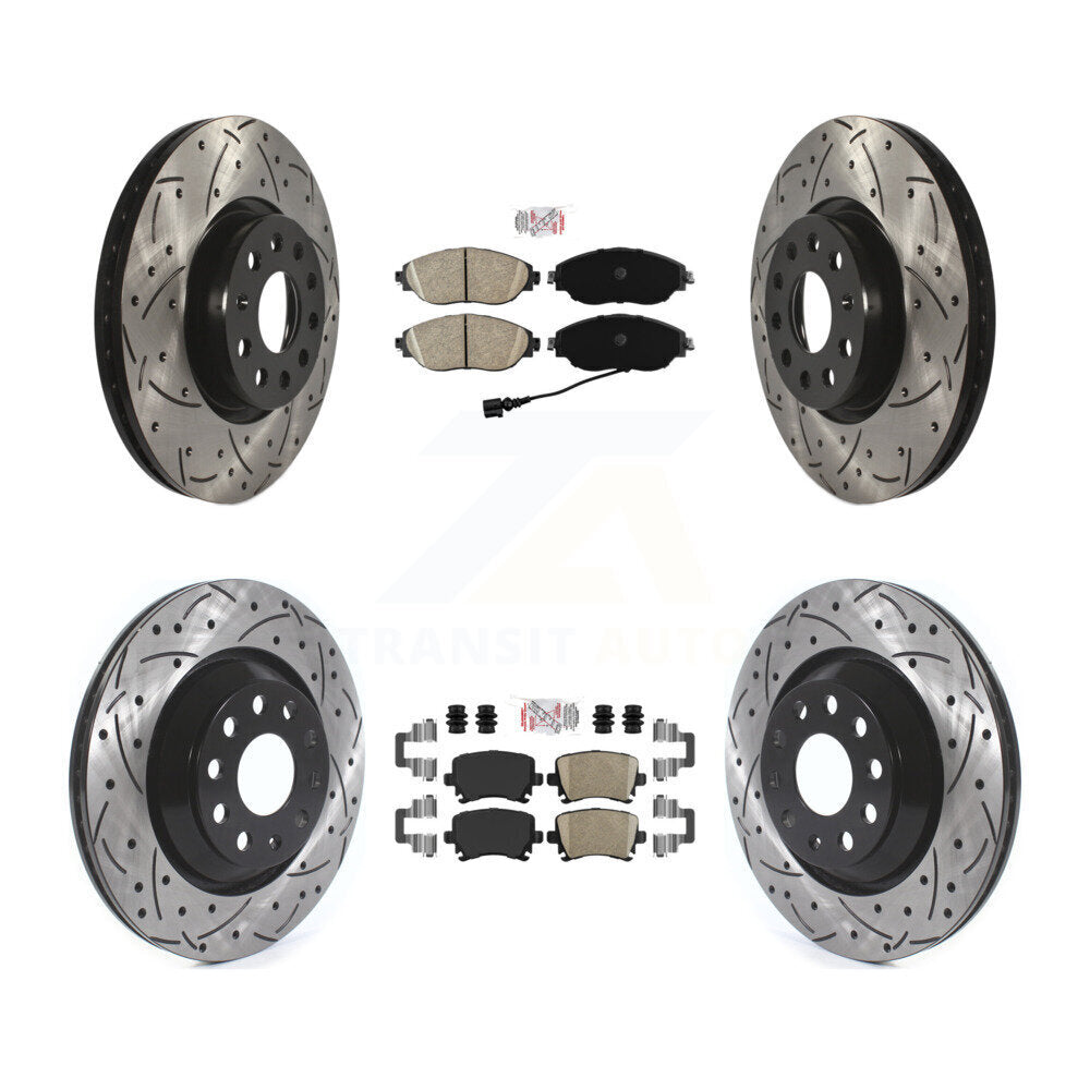 Front Rear Ceramic Pad Coated Drill Slot Disc Brake Rotor Kit For 2012 Volkswagen CC 3.6L KDA-102559