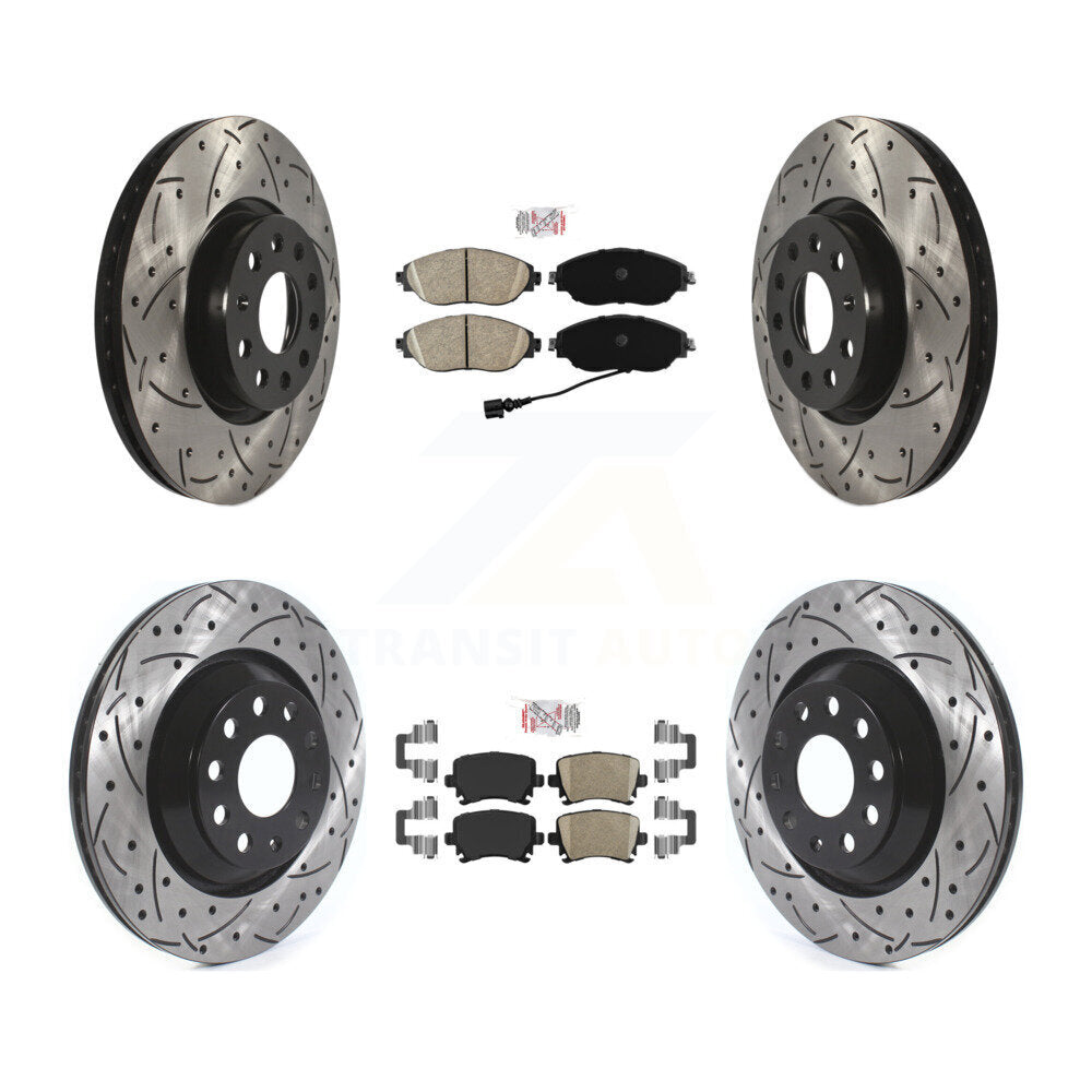 Front Rear Ceramic Pad Coated Drill Slot Disc Brake Rotor Kit For 2012 Volkswagen CC 3.6L KDA-102560