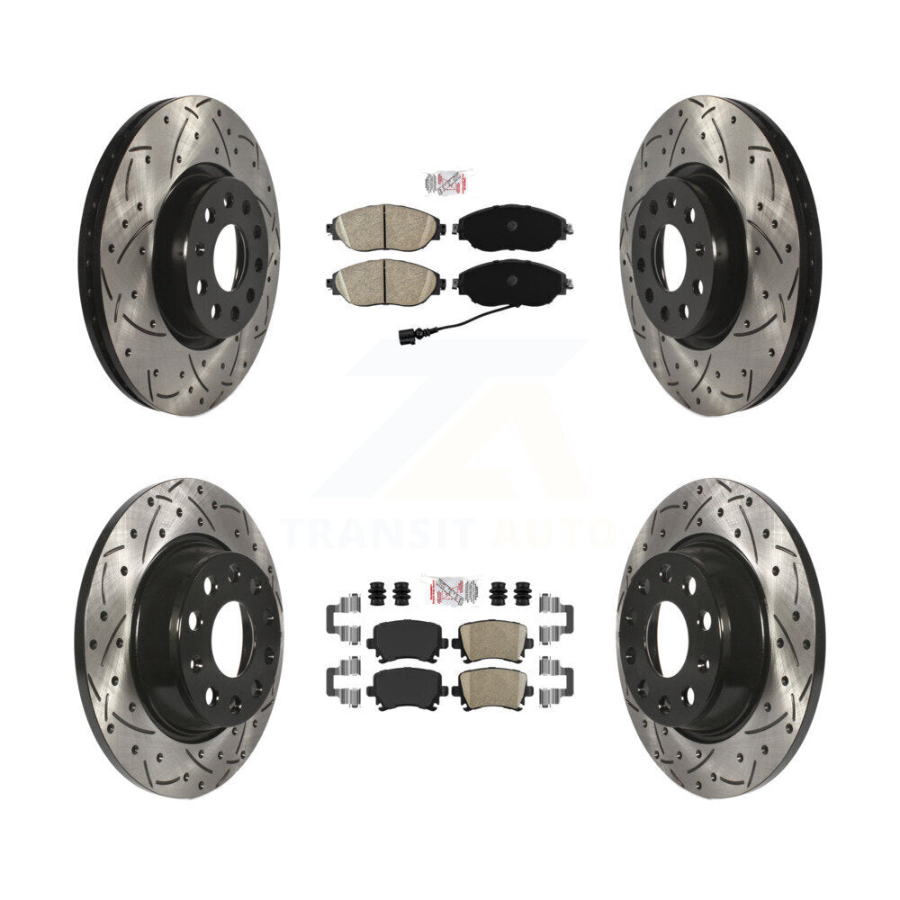 Front Rear Ceramic Pad Drilled Slot Disc Brake Rotors Kit For 2017 Volkswagen CC 4 Motion KDA-102561