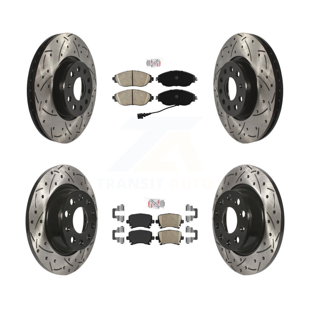 Front Rear Ceramic Pad Drilled Slot Disc Brake Rotors Kit For 2017 Volkswagen CC 4 Motion KDA-102562