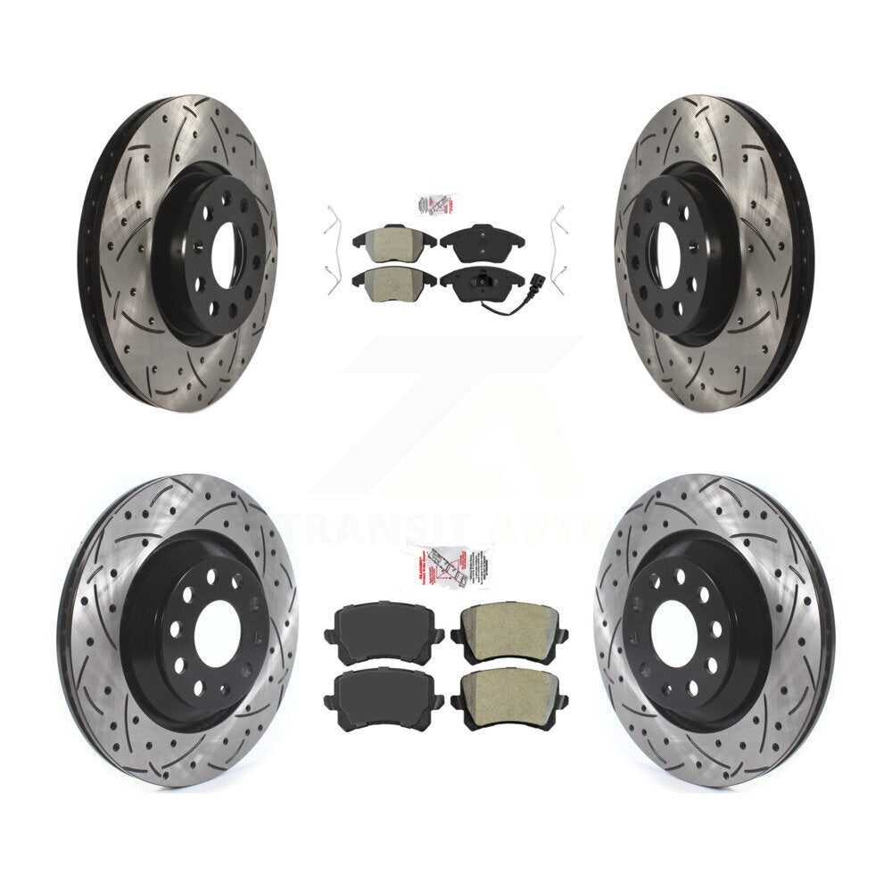 Front Rear Semi-Metallic Pad & Drilled Slot Disc Brake Rotor Kit For Volkswagen Passat CC KDA-102563