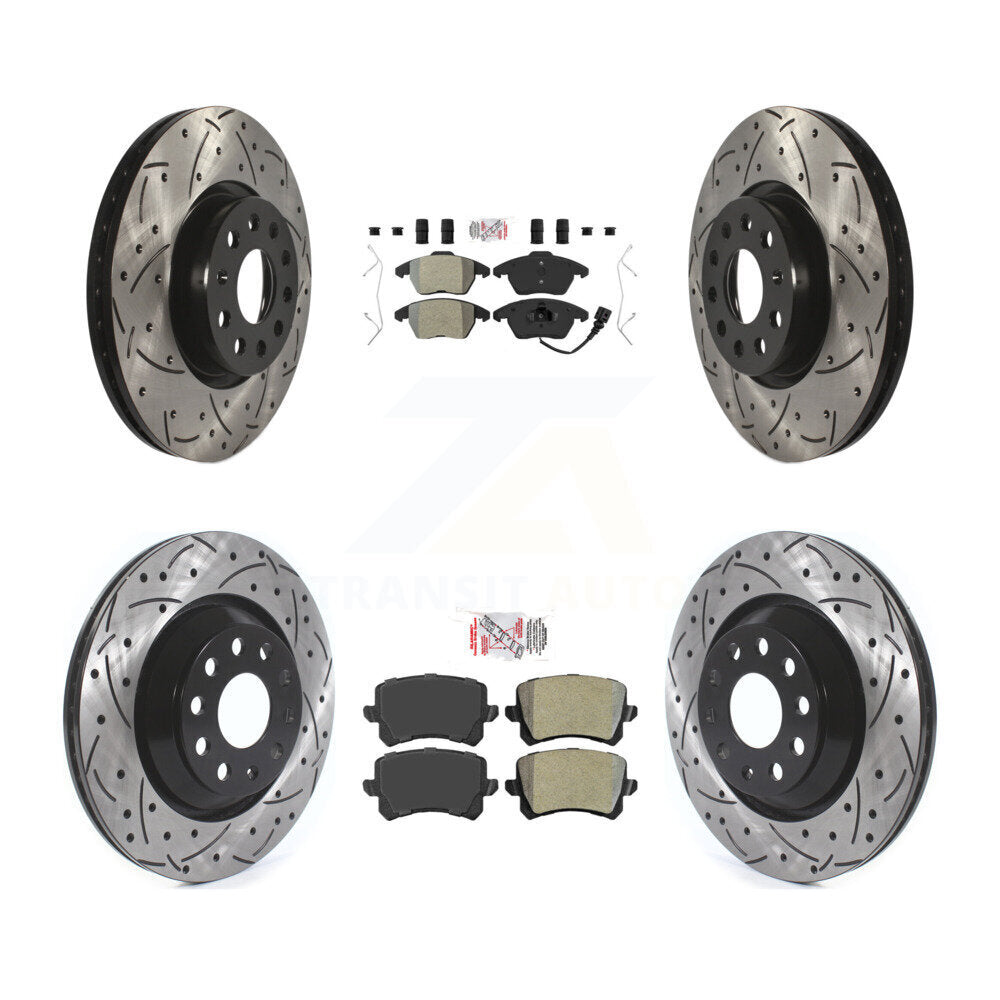 Front Rear Semi-Metallic Pad & Drilled Slot Disc Brake Rotor Kit For Volkswagen Passat CC KDA-102564