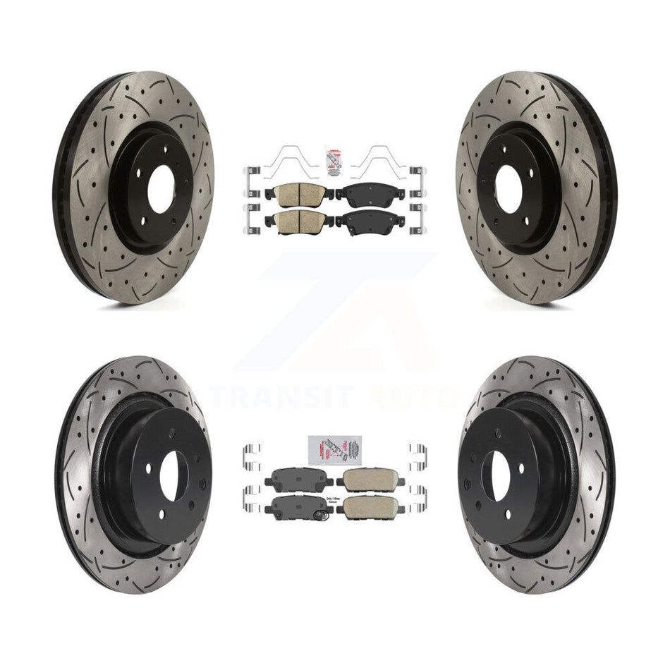 Front Rear Ceramic Pad & Coated Drilled Slotted Disc Brake Rotor Kit For INFINITI G35 Q60 KDA-102569