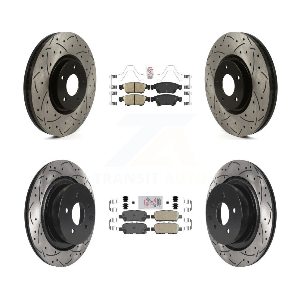 Front Rear Ceramic Pad & Coated Drilled Slotted Disc Brake Rotor Kit For INFINITI G35 Q60 KDA-102570