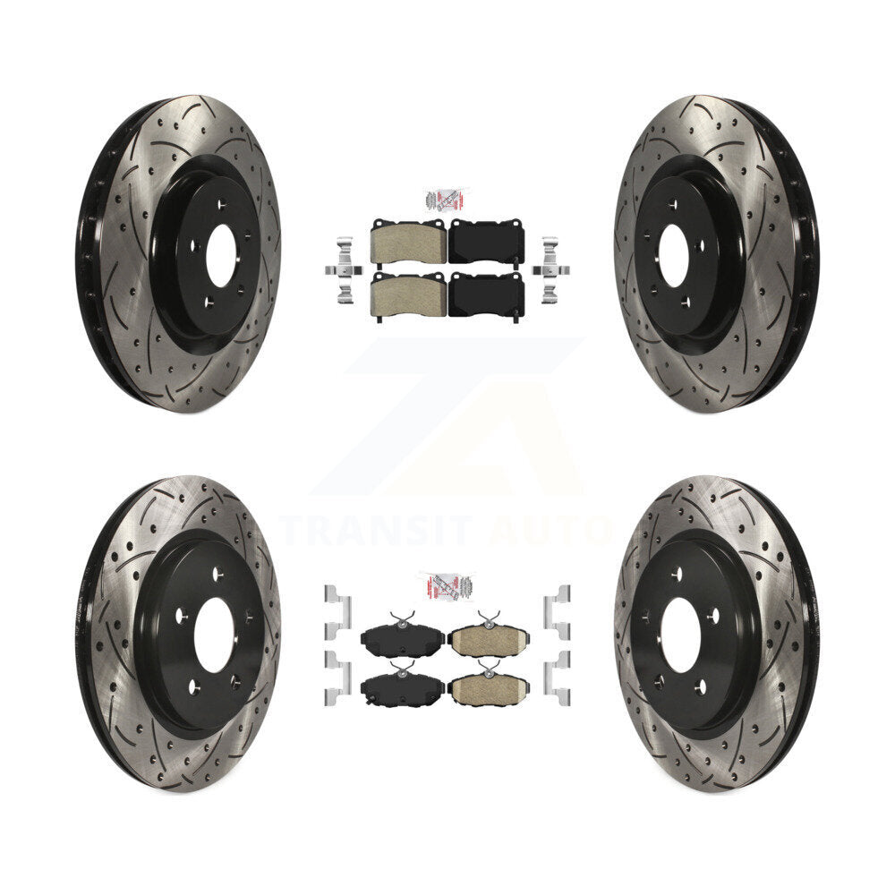 Front Semi-Metallic Rear Ceramic Pad & Drilled Slot Disc Brake Rotor Kit For Ford Mustang KDA-102571