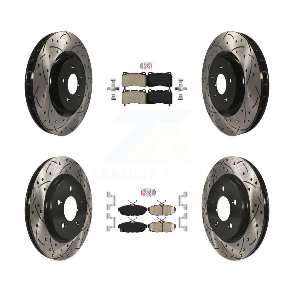 Front Semi-Metallic Rear Ceramic Pad & Drilled Slot Disc Brake Rotor Kit For Ford Mustang KDA-102572