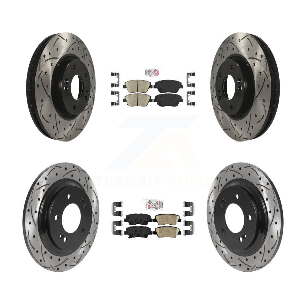 Front Rear Ceramic Pads And Coated Drilled Slotted Disc Brake Rotors Kit For Kia Optima KDA-102575