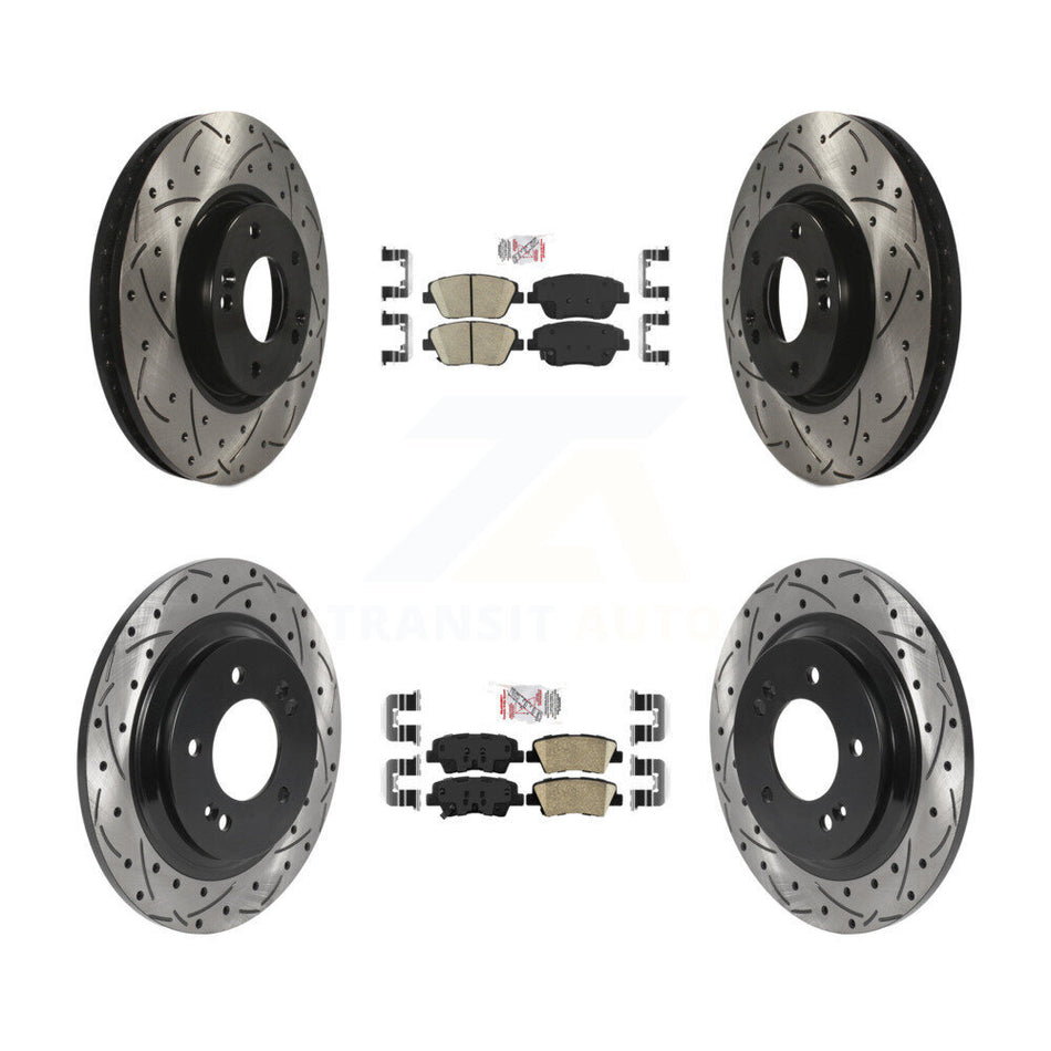 Front Rear Ceramic Pads And Coated Drilled Slotted Disc Brake Rotors Kit For Kia Optima KDA-102575
