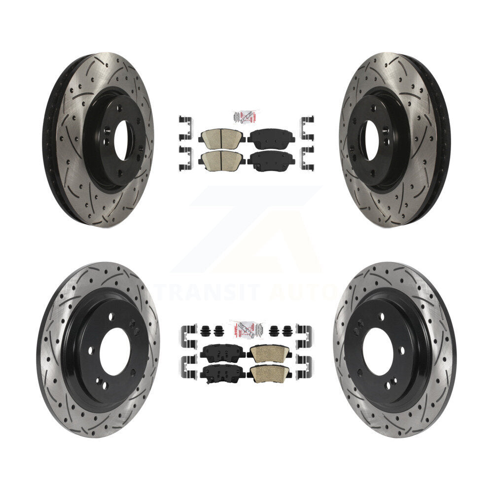 Front Rear Ceramic Pads And Coated Drilled Slotted Disc Brake Rotors Kit For Kia Optima KDA-102576