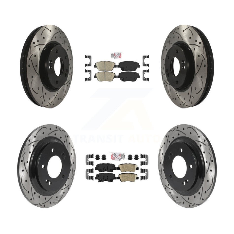 Front Rear Ceramic Pads And Coated Drilled Slotted Disc Brake Rotors Kit For Kia Optima KDA-102576