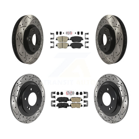 Front Rear Ceramic Pads And Coated Drilled Slotted Disc Brake Rotors Kit For Kia Optima KDA-102580