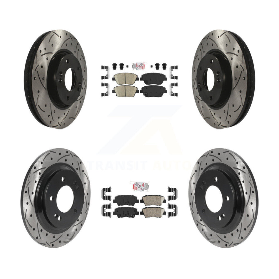 Front Rear Ceramic Pad And Coated Drilled Slotted Disc Brake Rotor Kit For Hyundai Sonata KDA-102584