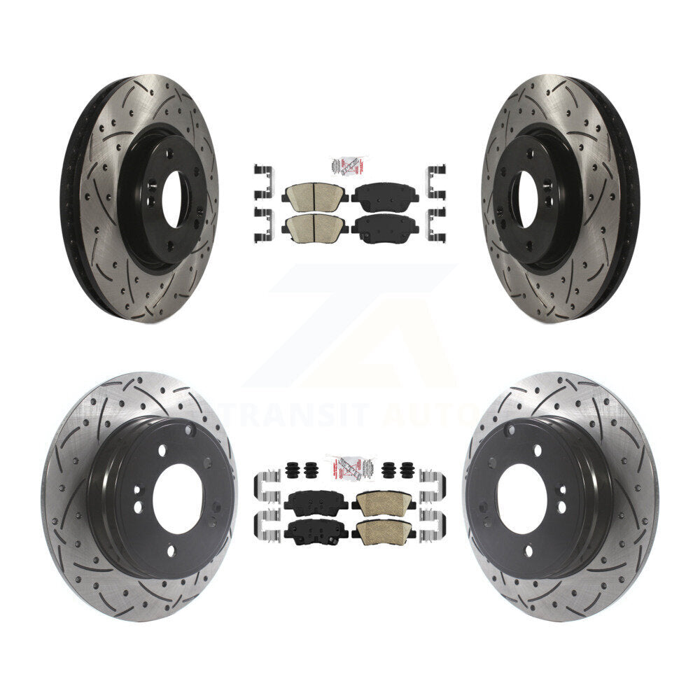 Front Rear Ceramic Pads And Coated Drilled Slotted Disc Brake Rotors Kit For Kia Optima KDA-102592