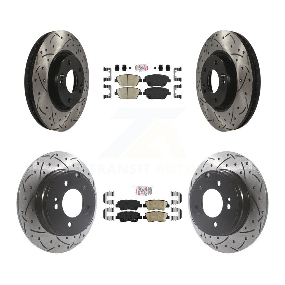 Front Rear Ceramic Pads And Coated Drilled Slotted Disc Brake Rotors Kit For Kia Optima KDA-102593
