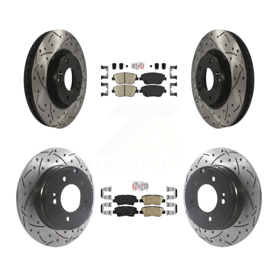 Front Rear Ceramic Pads And Coated Drilled Slotted Disc Brake Rotors Kit For Kia Optima KDA-102593