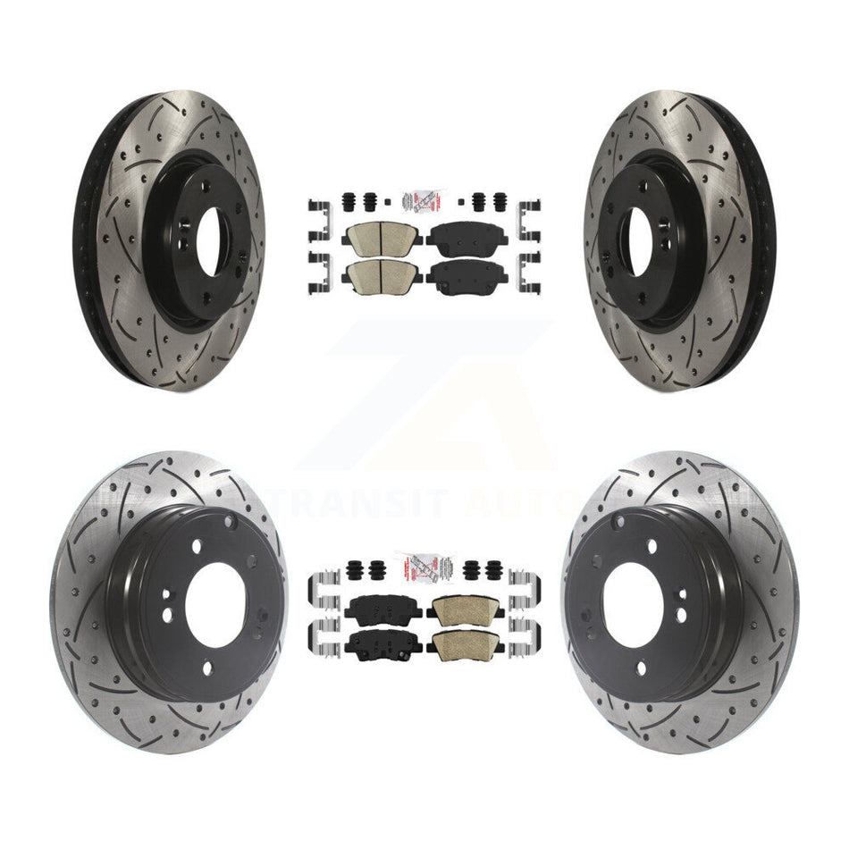 Front Rear Ceramic Pads And Coated Drilled Slotted Disc Brake Rotors Kit For Kia Optima KDA-102594
