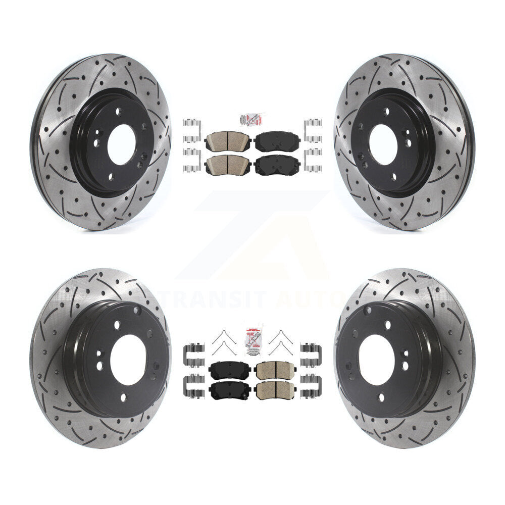Front Rear Ceramic Pads And Coated Drilled Slotted Disc Brake Rotors Kit For Kia Optima KDA-102595