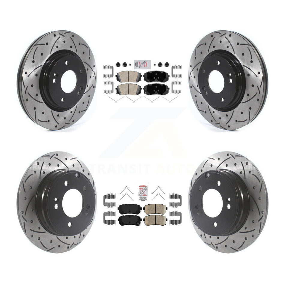 Front Rear Ceramic Pads And Coated Drilled Slotted Disc Brake Rotors Kit For Kia Optima KDA-102597