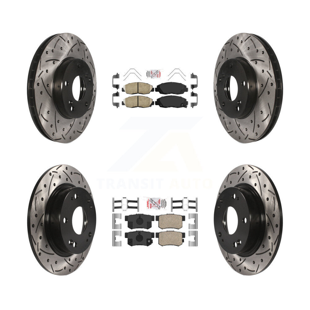 Front Rear Ceramic Pad Drill Slot Disc Brake Rotors Kit For 2014-2015 Honda Civic Touring KDA-102602