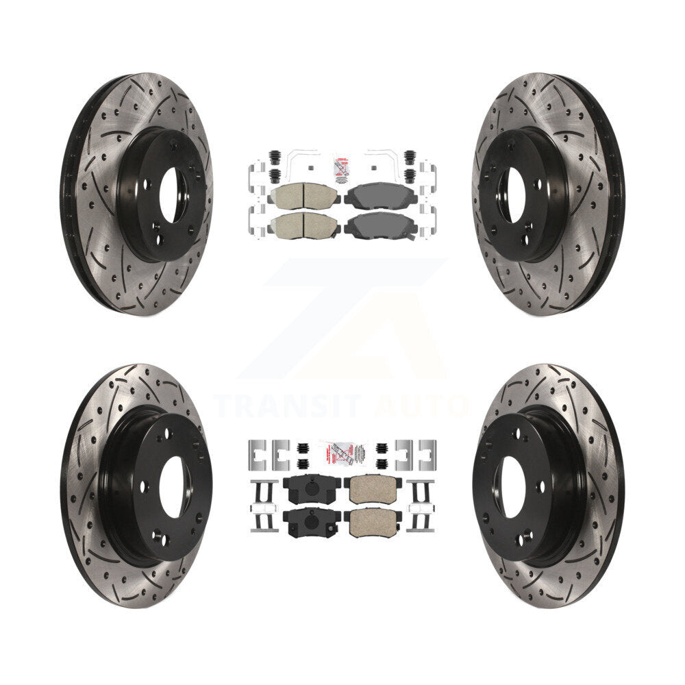 Front Rear Ceramic Pad Drill Slot Disc Brake Rotors Kit For 2014-2015 Honda Civic Touring KDA-102603