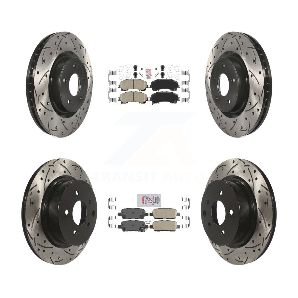Front Rear Ceramic Pad Coated Drill Slot Disc Brake Rotor Kit For 2016-2017 INFINITI QX50 KDA-102605