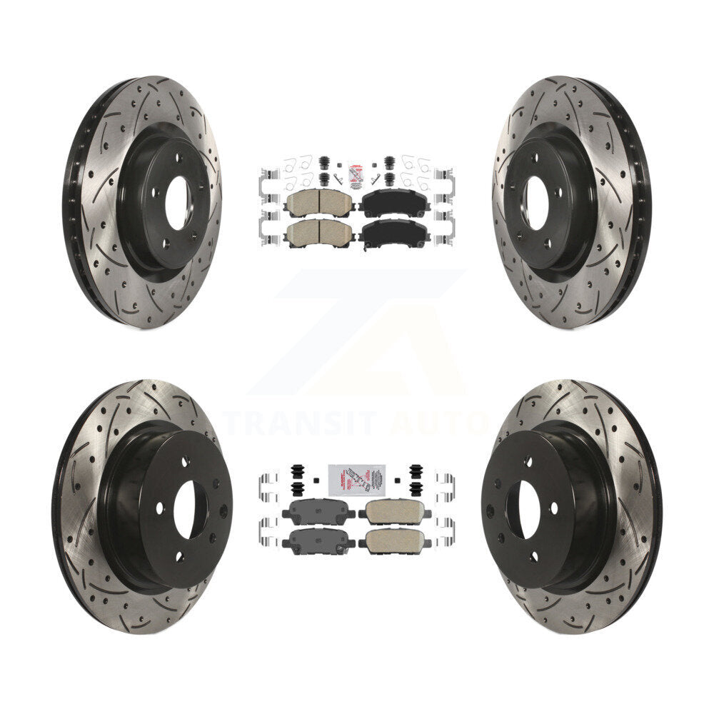 Front Rear Ceramic Pad Coated Drill Slot Disc Brake Rotor Kit For 2016-2017 INFINITI QX50 KDA-102606