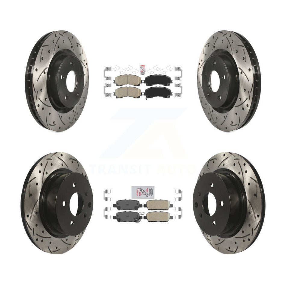 Front Rear Ceramic Pad Coated Drill Slot Disc Brake Rotor Kit For 2016-2017 INFINITI QX50 KDA-102607